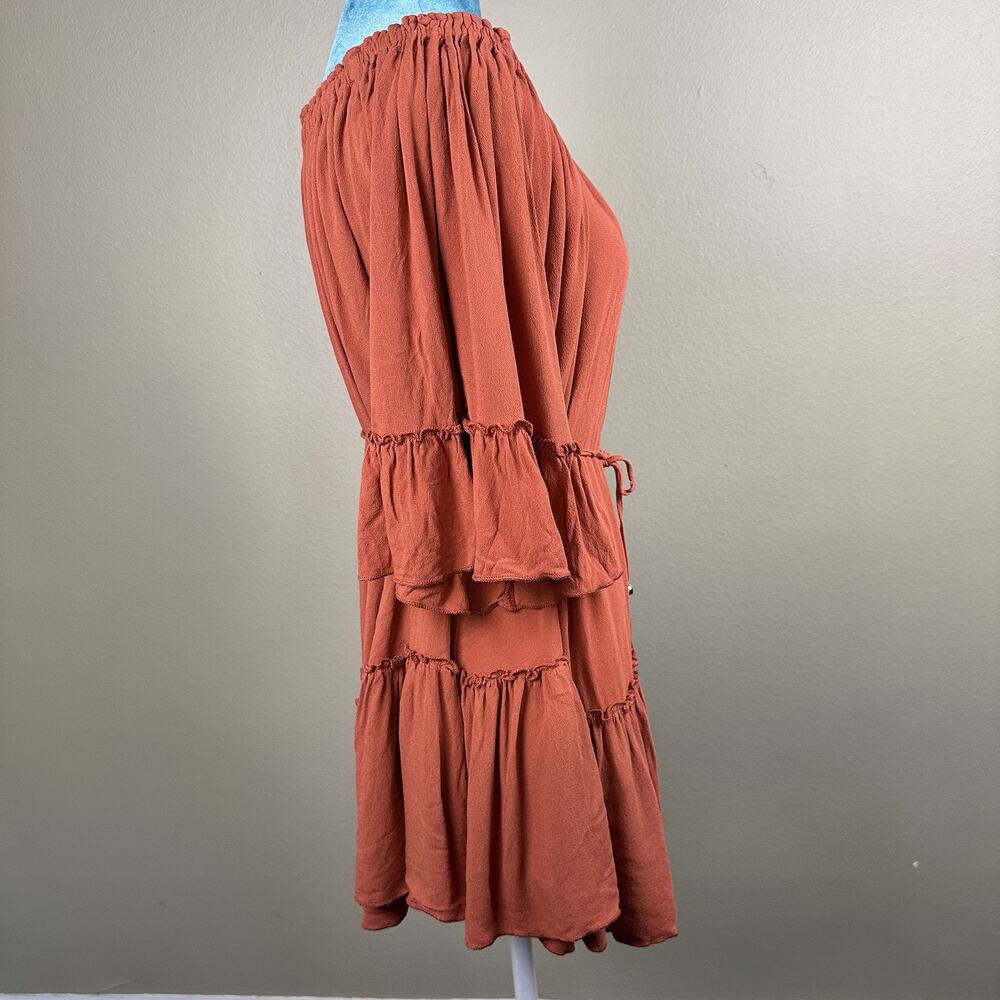 BluIvy mini dress Women S Peasant microsuede russett boho tiered % Lab Rescue - Picture 7 of 12